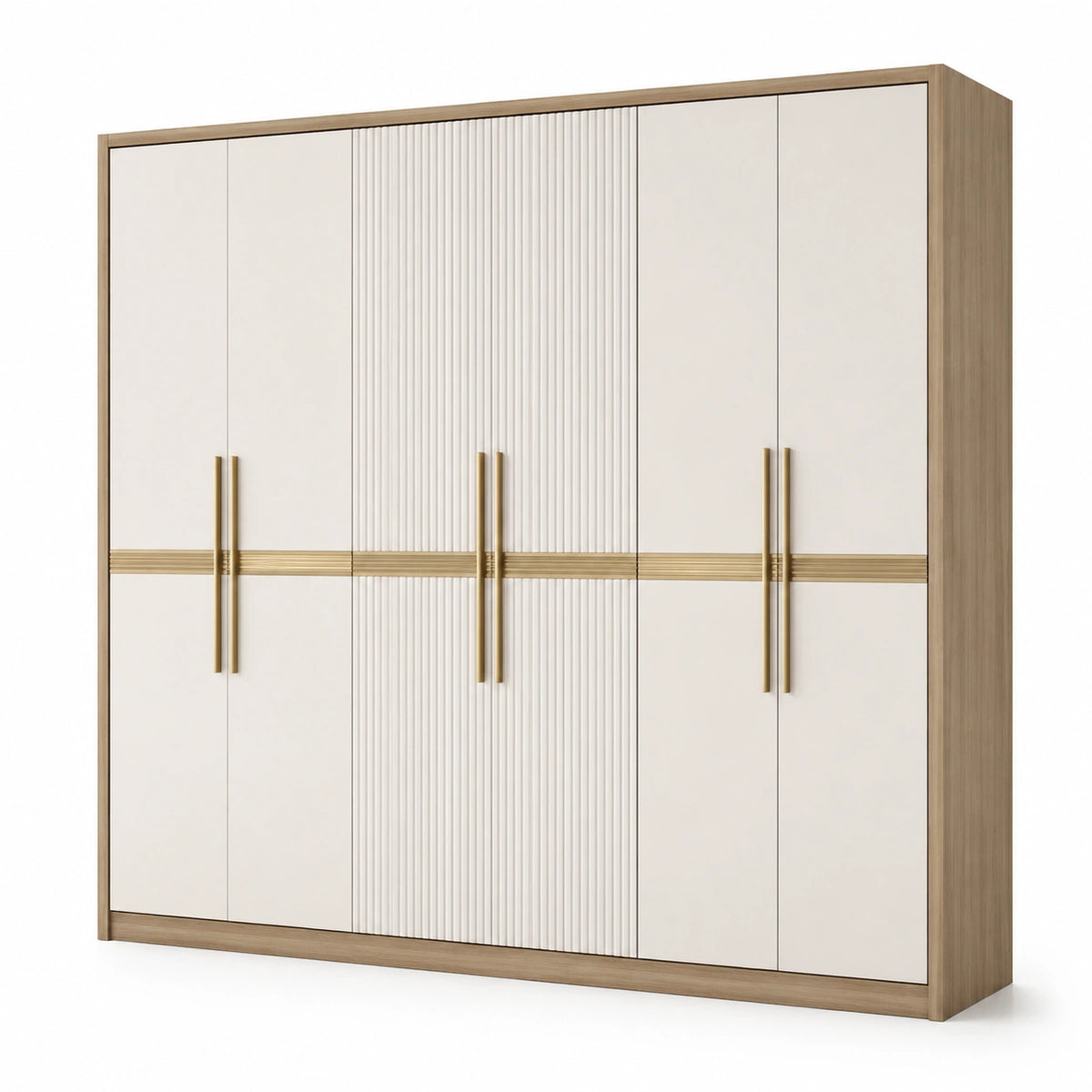 Armoire en bois et métal beige et doré 200x60x240 cm