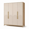 Armoire en bois clair et beige avec poignées en métal doré 200x180x60 cm