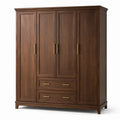 Armoire en bois de chêne massif marron avec 4 portes et 2 tiroirs