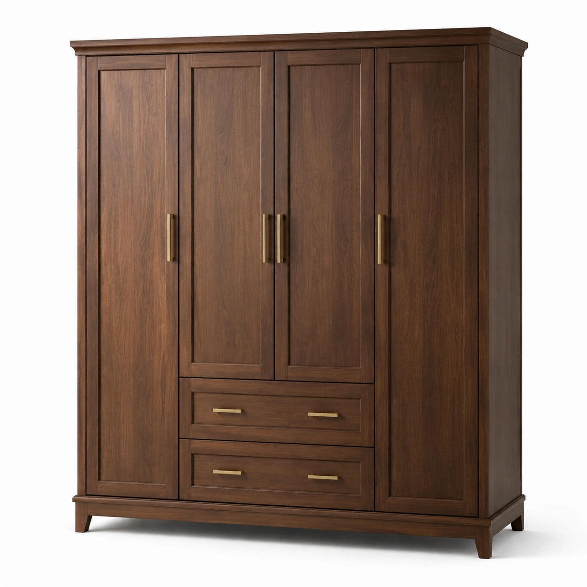 Armoire en bois de chêne massif marron avec 4 portes et 2 tiroirs
