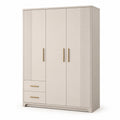 Armoire 3 Portes avec 2 Tiroirs en Panneau de Particules Beige