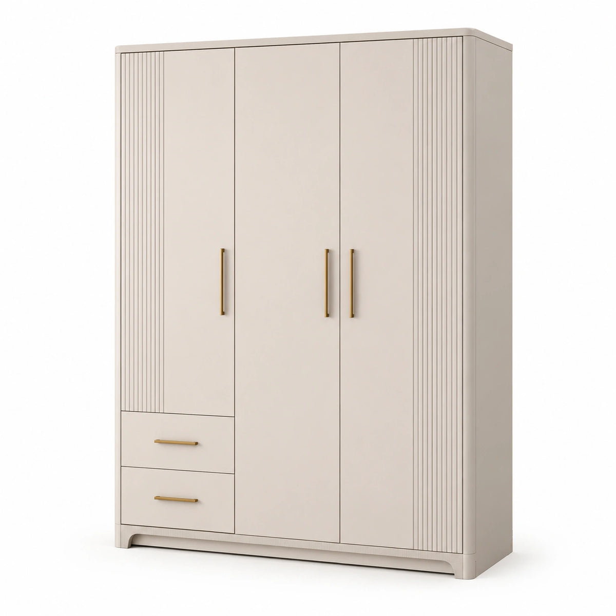 Armoire 3 Portes avec 2 Tiroirs en Panneau de Particules Beige