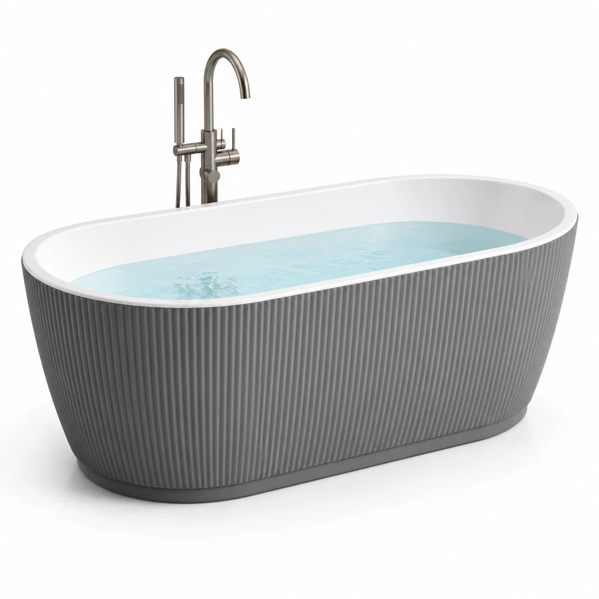 Baignoire îlot ovale en acrylique gris 170x80x58 cm