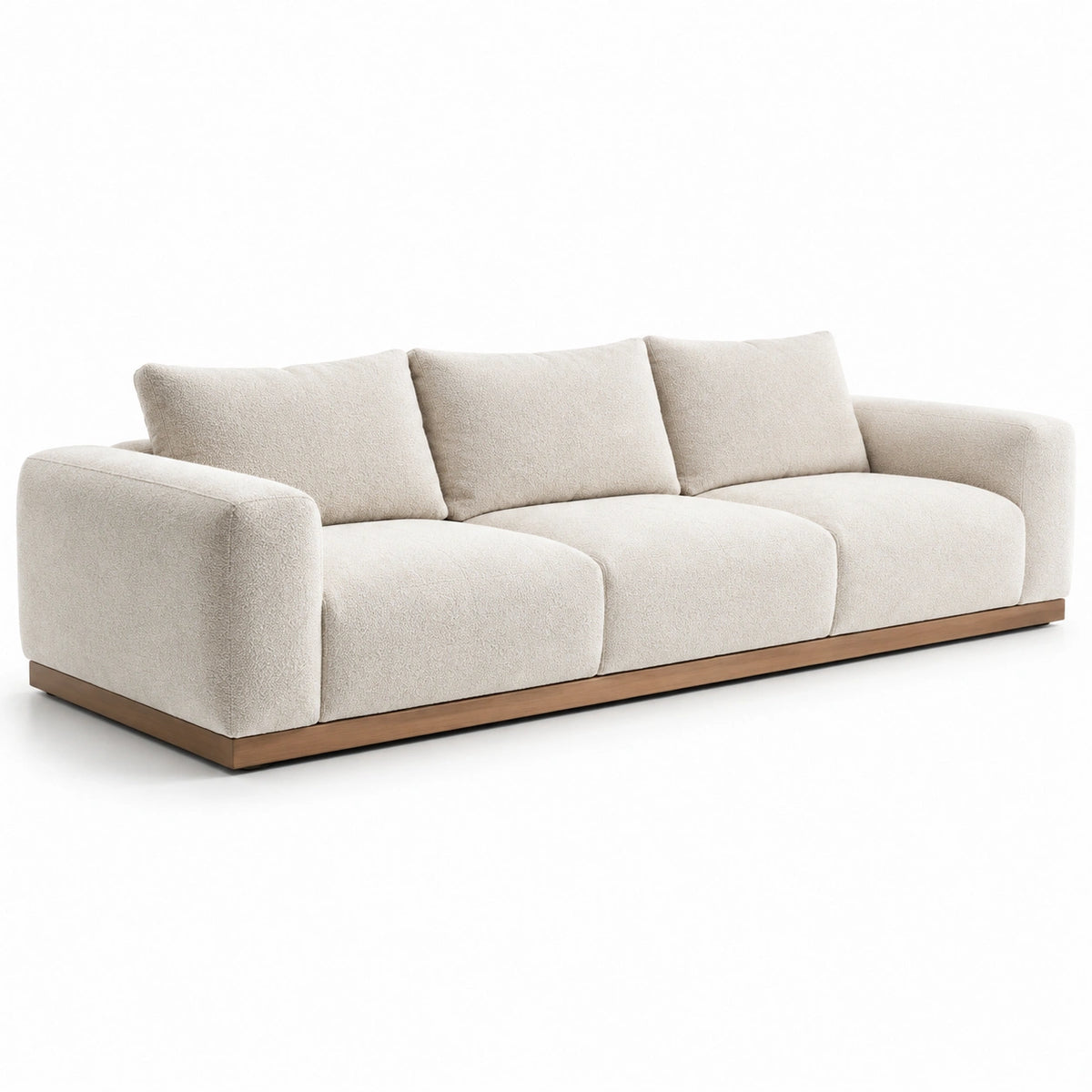 Canapé trois places en tissu avec base en bois