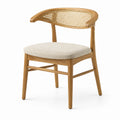 Chaise en bois de chêne avec dossier en rotin et assise en tissu polyester beige