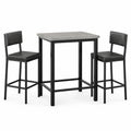 Ensemble table haute rectangulaire MDF et acier avec 2 tabourets similicuir noir