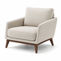 Fauteuil en bois et tissu beige