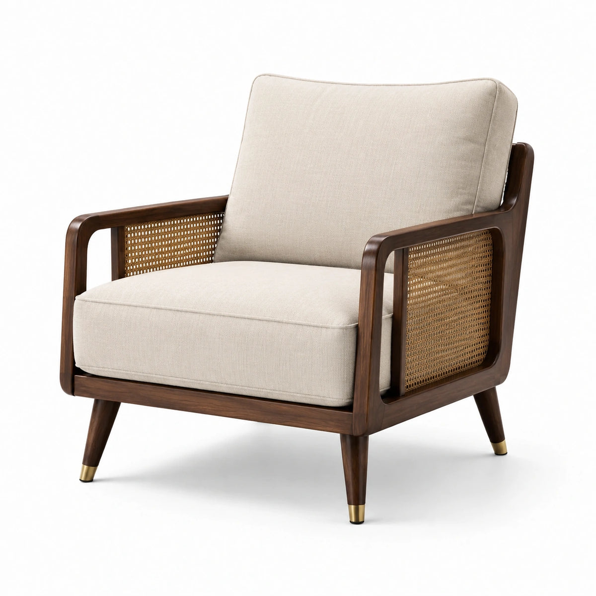 Fauteuil en bois avec coussins en tissu beige