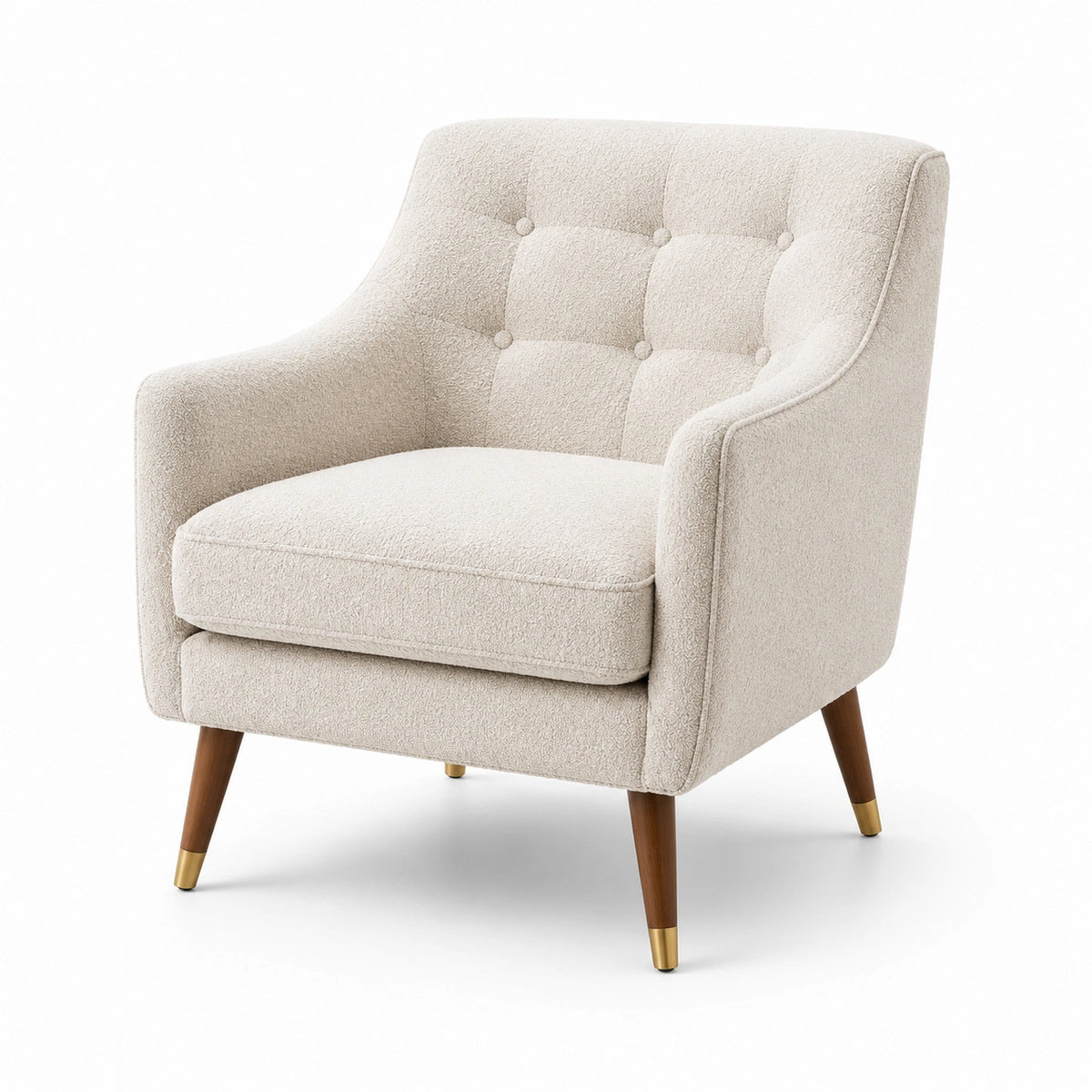 Fauteuil en tissu bouclé beige avec pieds en bois massif