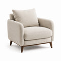 Fauteuil en tissu bouclé beige avec pieds en bois