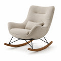Fauteuil à bascule en tissu beige, base en bois et métal